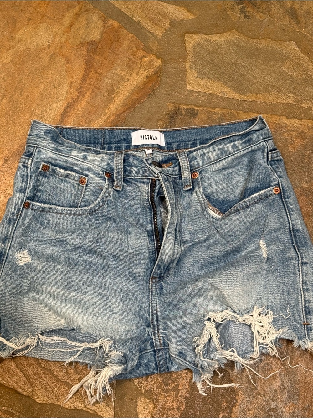 pistola Light Blue Distressed Denim Cutoff Shorts